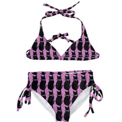 Cat Silouette Pattern Pink Kids  Classic Bikini Set