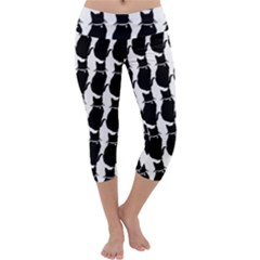 Cat Silouette Pattern Capri Yoga Leggings by snowwhitegirl