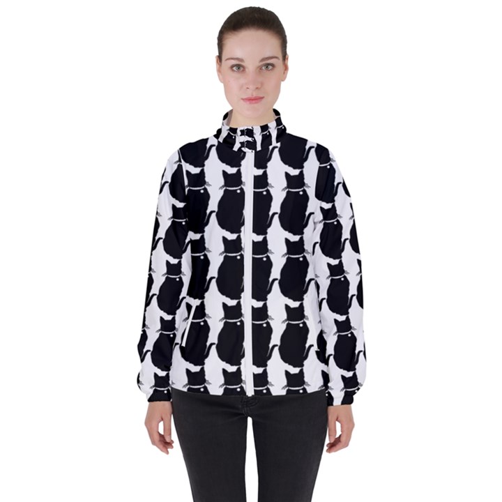 Cat Silouette Pattern Women s High Neck Windbreaker