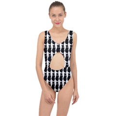 Cat Silouette Pattern Center Cut Out Swimsuit