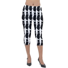 Cat Silouette Pattern Lightweight Velour Capri Leggings 