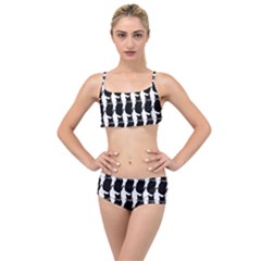 Cat Silouette Pattern Layered Top Bikini Set