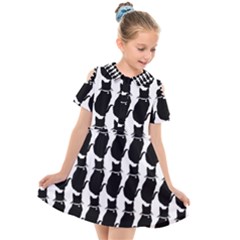 Cat Silouette Pattern Kids  Short Sleeve Shirt Dress