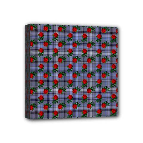 Roses Blue Plaid Mini Canvas 4  X 4  (stretched) by snowwhitegirl