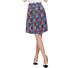 Roses Blue Plaid A-line Skirt by snowwhitegirl