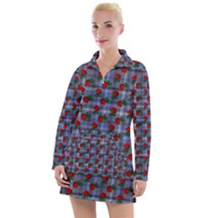 Roses Blue Plaid Women s Hoodie Dress