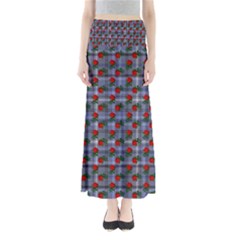 Roses Blue Plaid Full Length Maxi Skirt by snowwhitegirl