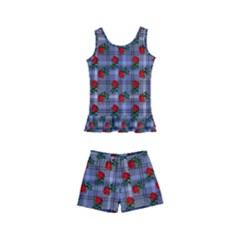 Roses Blue Plaid Kids  Boyleg Swimsuit