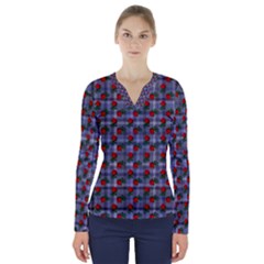 Roses Blue Plaid V-neck Long Sleeve Top by snowwhitegirl