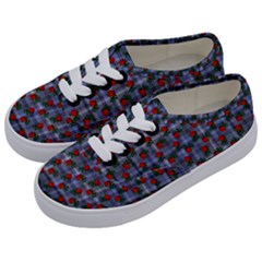 Roses Blue Plaid Kids  Classic Low Top Sneakers