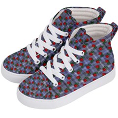 Roses Blue Plaid Kids  Hi-top Skate Sneakers by snowwhitegirl