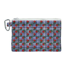 Roses Blue Plaid Canvas Cosmetic Bag (medium) by snowwhitegirl