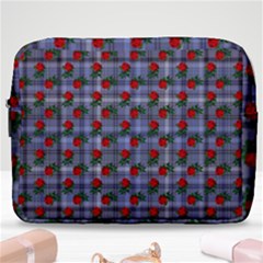 Roses Blue Plaid Make Up Pouch (large)