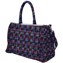 Roses Blue Plaid Duffel Travel Bag