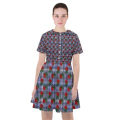 Roses Blue Plaid Sailor Dress