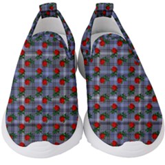 Roses Blue Plaid Kids  Slip On Sneakers