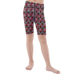 Roses Pink Plaid Kids  Mid Length Swim Shorts by snowwhitegirl