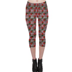 Roses Pink Plaid Capri Leggings  by snowwhitegirl