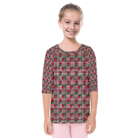 Roses Pink Plaid Kids  Quarter Sleeve Raglan Tee by snowwhitegirl