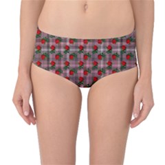 Roses Pink Plaid Mid-waist Bikini Bottoms by snowwhitegirl