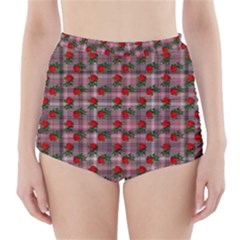 Roses Pink Plaid High-waisted Bikini Bottoms by snowwhitegirl