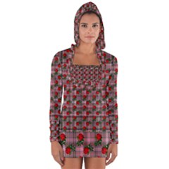 Roses Pink Plaid Long Sleeve Hooded T-shirt by snowwhitegirl