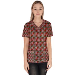 Roses Pink Plaid Women s V-neck Scrub Top by snowwhitegirl