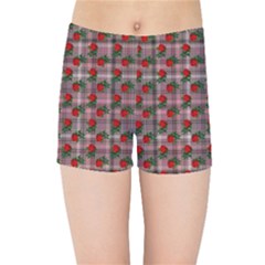 Roses Pink Plaid Kids  Sports Shorts by snowwhitegirl