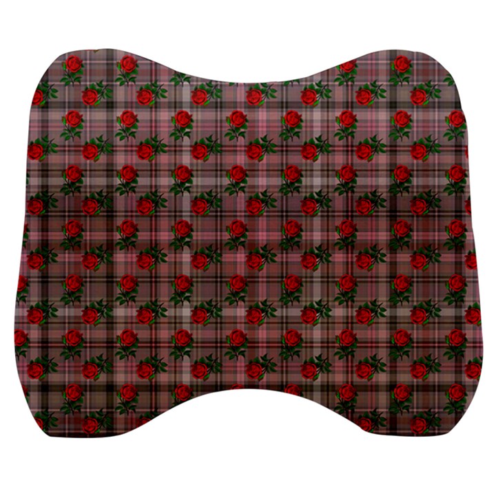 Roses Pink Plaid Velour Head Support Cushion