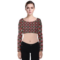 Roses Pink Plaid Velvet Long Sleeve Crop Top