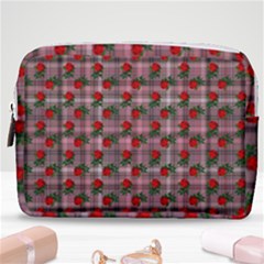 Roses Pink Plaid Make Up Pouch (medium)