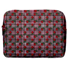 Roses Pink Plaid Make Up Pouch (large)