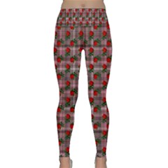 Roses Pink Plaid Lightweight Velour Classic Yoga Leggings