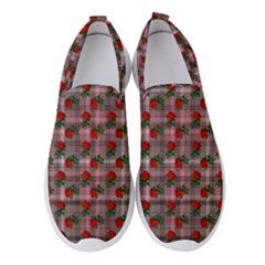 Roses Pink Plaid Women s Slip On Sneakers