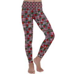 Roses Pink Plaid Kids  Lightweight Velour Classic Yoga Leggings by snowwhitegirl