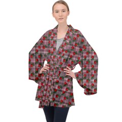 Roses Pink Plaid Velvet Kimono Robe by snowwhitegirl