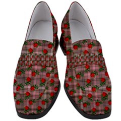 Roses Pink Plaid Women s Chunky Heel Loafers