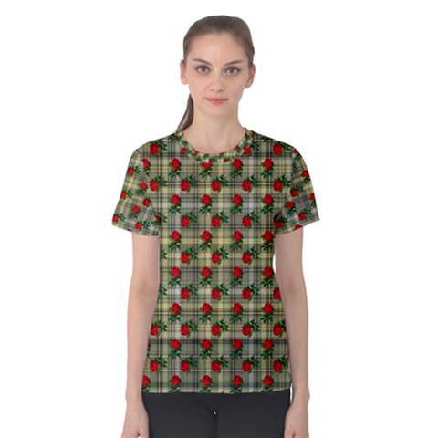 Roses Yellow Plaid Women s Cotton Tee by snowwhitegirl