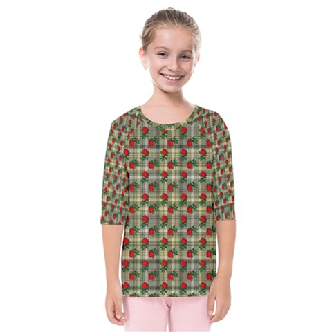 Roses Yellow Plaid Kids  Quarter Sleeve Raglan Tee by snowwhitegirl