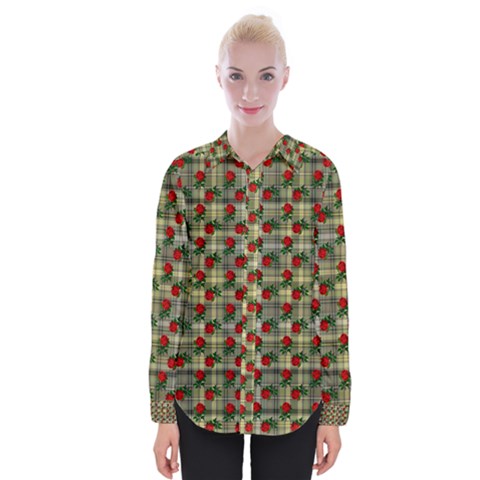 Roses Yellow Plaid Womens Long Sleeve Shirt by snowwhitegirl