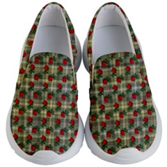 Roses Yellow Plaid Kids  Lightweight Slip Ons