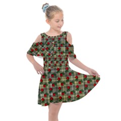 Roses Yellow Plaid Kids  Shoulder Cutout Chiffon Dress