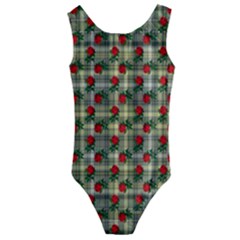 Roses Yellow Plaid Kids  Cut-out Back One Piece Swimsuit