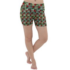 Roses Yellow Plaid Lightweight Velour Yoga Shorts