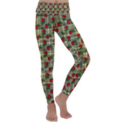 Roses Yellow Plaid Kids  Lightweight Velour Classic Yoga Leggings