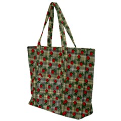 Roses Yellow Plaid Zip Up Canvas Bag