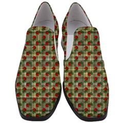 Roses Yellow Plaid Slip On Heel Loafers