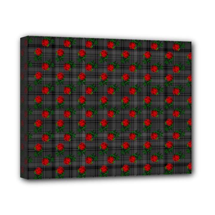 Roses Black Plaid Canvas 10  x 8  (Stretched)