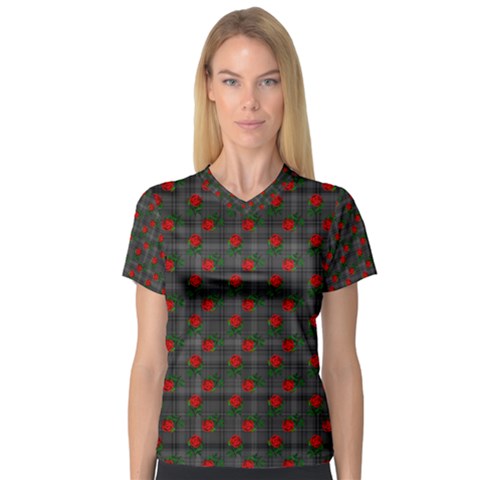 Roses Black Plaid V-neck Sport Mesh Tee by snowwhitegirl