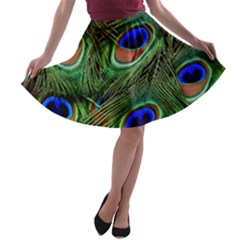 Peacock Feathers A-line Skater Skirt by snowwhitegirl